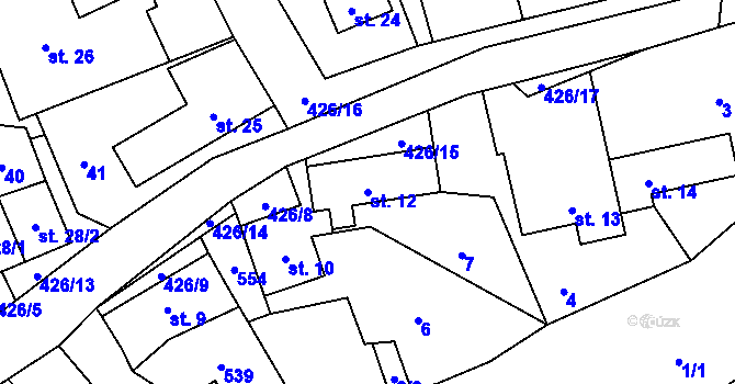 Parcela st. 12 v KÚ Jíloviště, Katastrální mapa