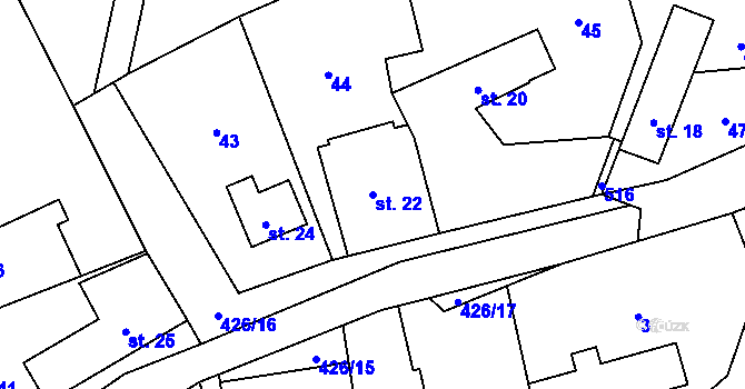 Parcela st. 22 v KÚ Jíloviště, Katastrální mapa