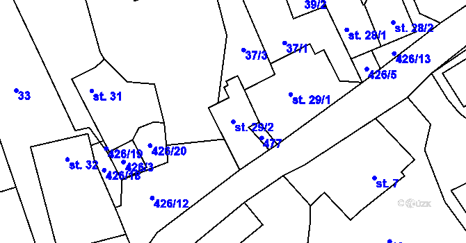 Parcela st. 29/2 v KÚ Jíloviště, Katastrální mapa