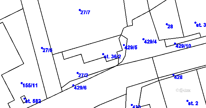 Parcela st. 36/2 v KÚ Jíloviště, Katastrální mapa