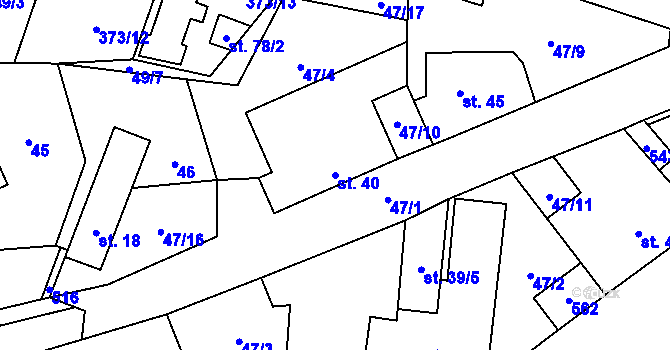 Parcela st. 40 v KÚ Jíloviště, Katastrální mapa
