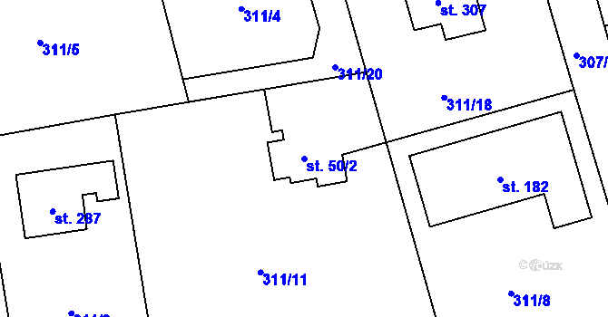 Parcela st. 50/2 v KÚ Jíloviště, Katastrální mapa