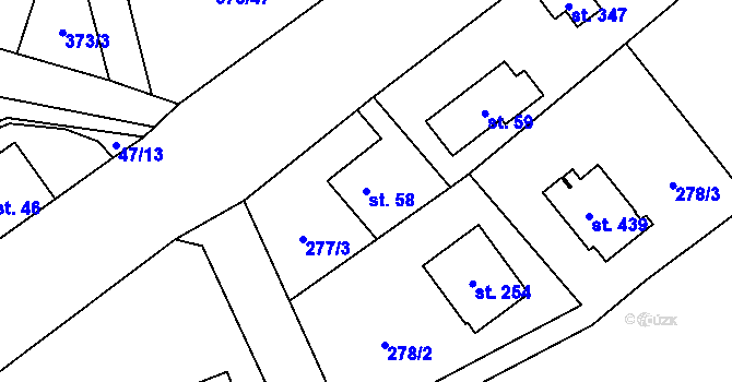 Parcela st. 58 v KÚ Jíloviště, Katastrální mapa