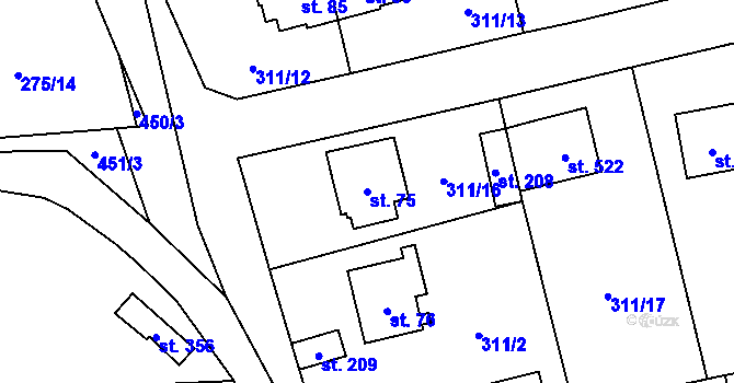 Parcela st. 75 v KÚ Jíloviště, Katastrální mapa