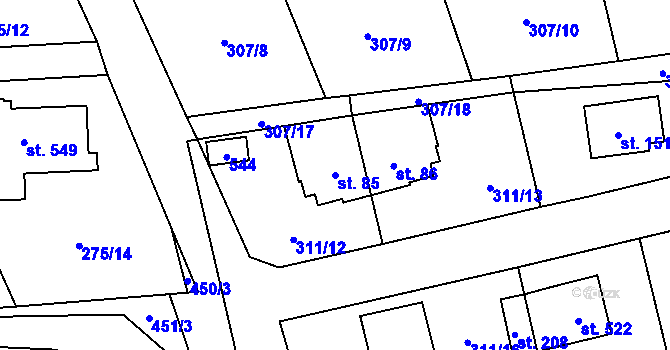 Parcela st. 85 v KÚ Jíloviště, Katastrální mapa