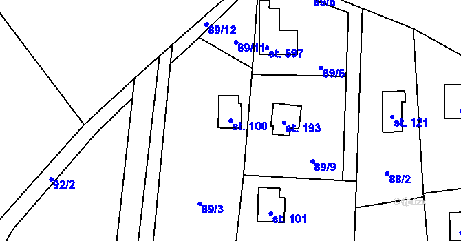 Parcela st. 100 v KÚ Jíloviště, Katastrální mapa