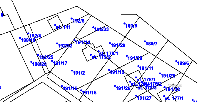Parcela st. 179/1 v KÚ Jíloviště, Katastrální mapa