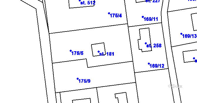 Parcela st. 181 v KÚ Jíloviště, Katastrální mapa