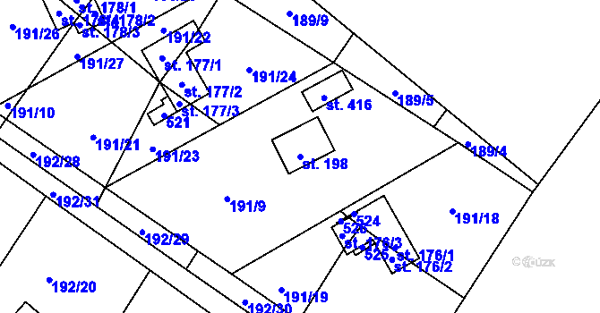 Parcela st. 198 v KÚ Jíloviště, Katastrální mapa