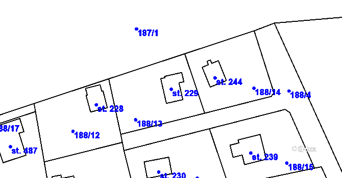 Parcela st. 229 v KÚ Jíloviště, Katastrální mapa