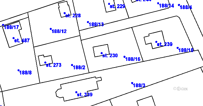 Parcela st. 230 v KÚ Jíloviště, Katastrální mapa