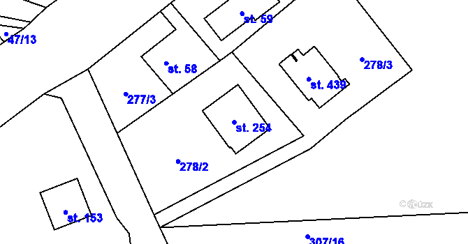 Parcela st. 254 v KÚ Jíloviště, Katastrální mapa