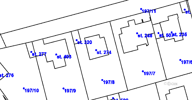 Parcela st. 274 v KÚ Jíloviště, Katastrální mapa