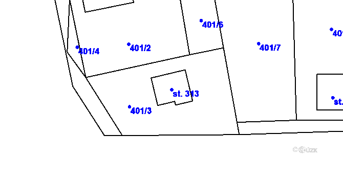Parcela st. 313 v KÚ Jíloviště, Katastrální mapa