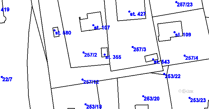 Parcela st. 355 v KÚ Jíloviště, Katastrální mapa