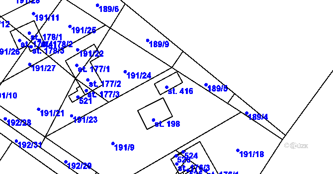 Parcela st. 416 v KÚ Jíloviště, Katastrální mapa