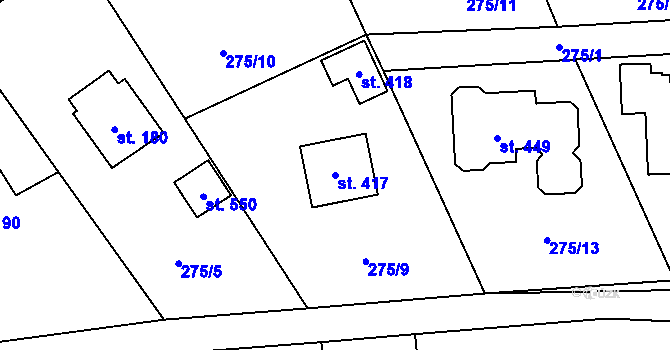 Parcela st. 417 v KÚ Jíloviště, Katastrální mapa