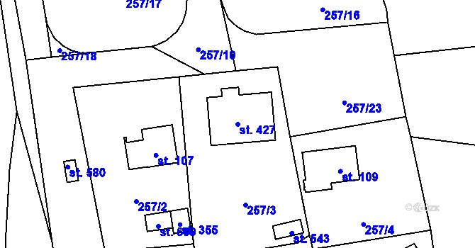 Parcela st. 427 v KÚ Jíloviště, Katastrální mapa