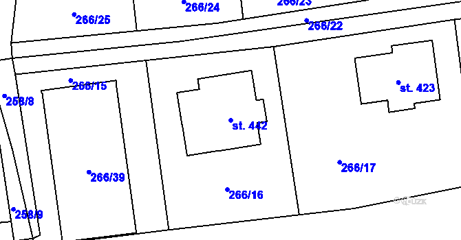 Parcela st. 442 v KÚ Jíloviště, Katastrální mapa