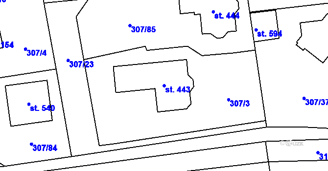 Parcela st. 443 v KÚ Jíloviště, Katastrální mapa