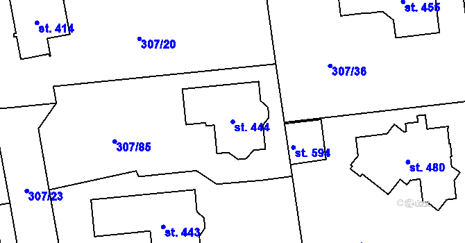 Parcela st. 444 v KÚ Jíloviště, Katastrální mapa