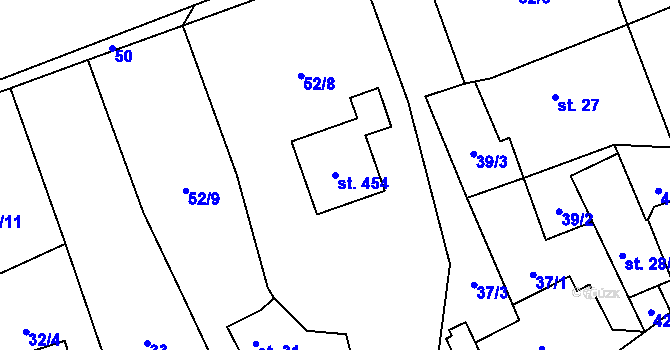Parcela st. 454 v KÚ Jíloviště, Katastrální mapa