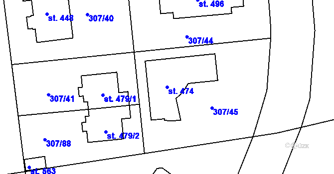 Parcela st. 474 v KÚ Jíloviště, Katastrální mapa