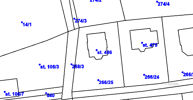 Parcela st. 486 v KÚ Jíloviště, Katastrální mapa