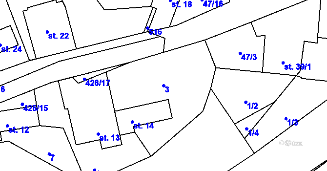 Parcela st. 3 v KÚ Jíloviště, Katastrální mapa