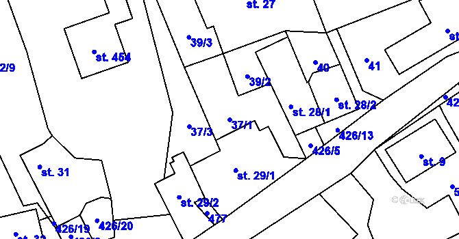 Parcela st. 37/1 v KÚ Jíloviště, Katastrální mapa