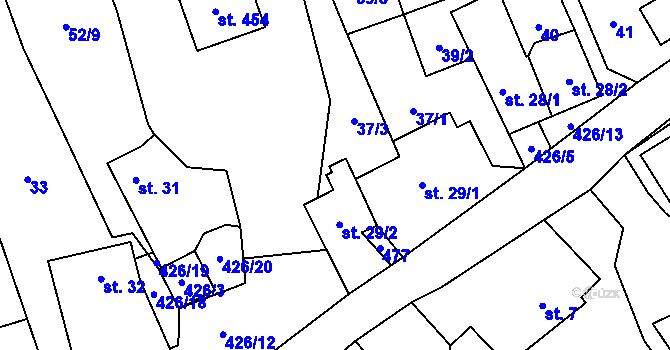 Parcela st. 37/2 v KÚ Jíloviště, Katastrální mapa