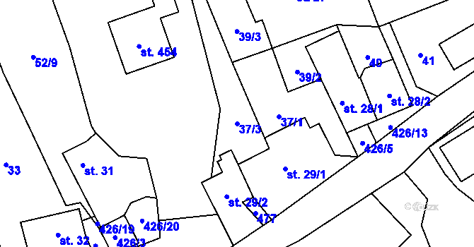 Parcela st. 37/3 v KÚ Jíloviště, Katastrální mapa