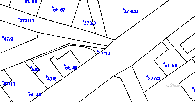 Parcela st. 47/13 v KÚ Jíloviště, Katastrální mapa