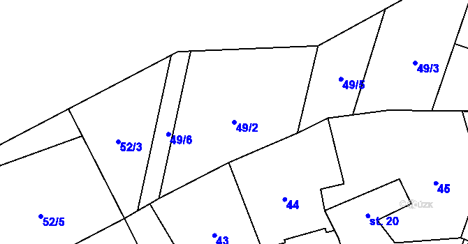 Parcela st. 49/2 v KÚ Jíloviště, Katastrální mapa