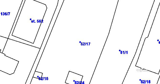 Parcela st. 52/17 v KÚ Jíloviště, Katastrální mapa