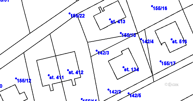Parcela st. 142/3 v KÚ Jíloviště, Katastrální mapa