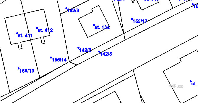 Parcela st. 142/5 v KÚ Jíloviště, Katastrální mapa