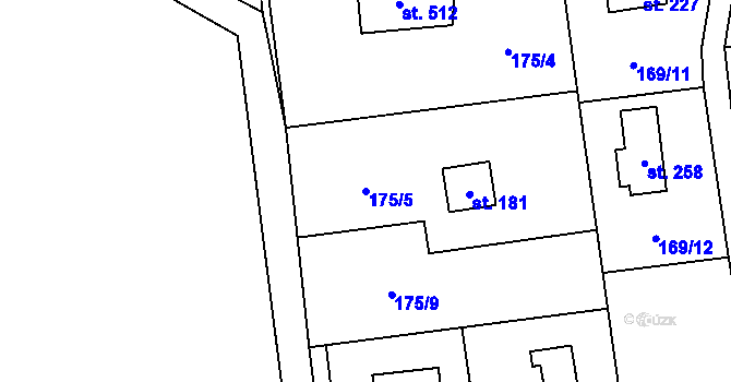 Parcela st. 175/5 v KÚ Jíloviště, Katastrální mapa