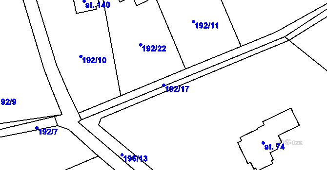 Parcela st. 192/17 v KÚ Jíloviště, Katastrální mapa