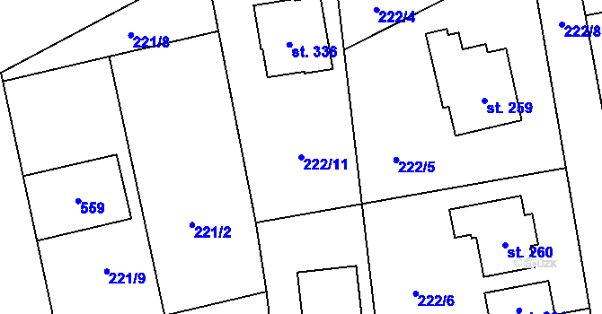 Parcela st. 222/11 v KÚ Jíloviště, Katastrální mapa