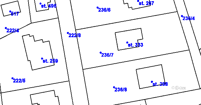 Parcela st. 236/7 v KÚ Jíloviště, Katastrální mapa