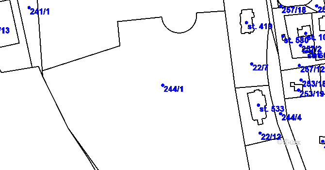 Parcela st. 244/1 v KÚ Jíloviště, Katastrální mapa
