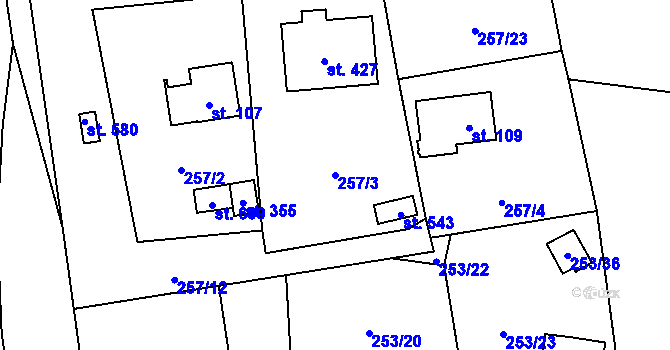 Parcela st. 257/3 v KÚ Jíloviště, Katastrální mapa