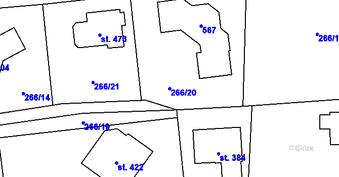 Parcela st. 266/20 v KÚ Jíloviště, Katastrální mapa