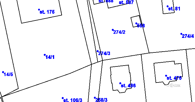 Parcela st. 274/3 v KÚ Jíloviště, Katastrální mapa
