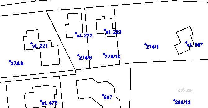 Parcela st. 274/10 v KÚ Jíloviště, Katastrální mapa