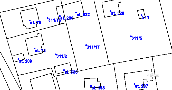 Parcela st. 311/17 v KÚ Jíloviště, Katastrální mapa