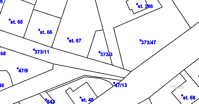 Parcela st. 373/3 v KÚ Jíloviště, Katastrální mapa