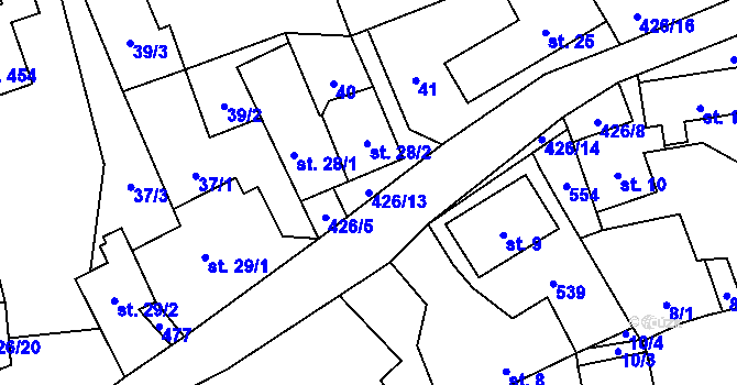 Parcela st. 426/13 v KÚ Jíloviště, Katastrální mapa
