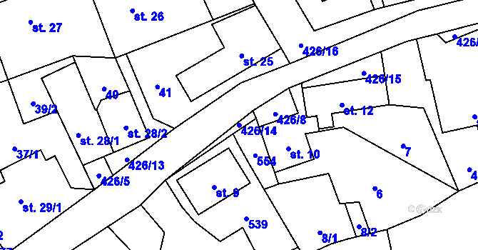 Parcela st. 426/14 v KÚ Jíloviště, Katastrální mapa